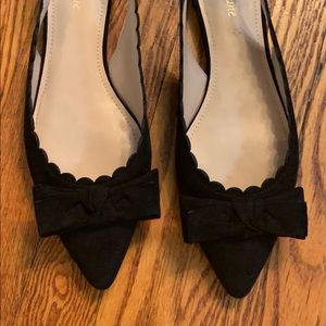Essex Lane Black Microsuede Slingback Flats 10M